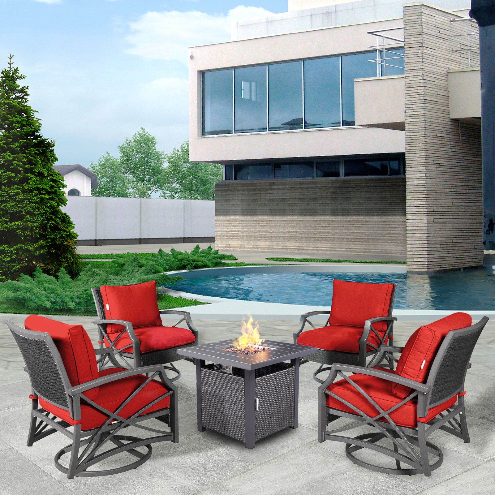 Lark Manor Aloisa 4 - Person Seating Group with Cushions